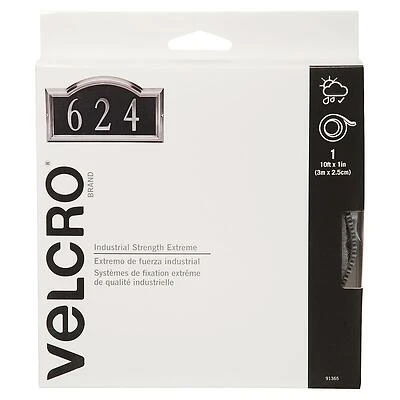 VELCRO Brand 91365 Hook and Loop Fastener, 1 in W, 10 ft L, Nylon, Titanium, Rubber Adhesive