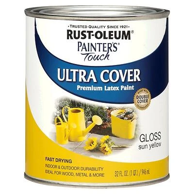 Rust-Oleum 1945502 Painter's Touch Ultra Cover Latex Paint, Sun Yellow, Gloss, 1-Qt.