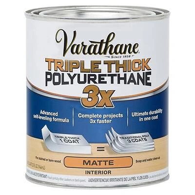 Varathane 304588 Triple Thick Polyurethane Wood Finish, Matte, Qt.