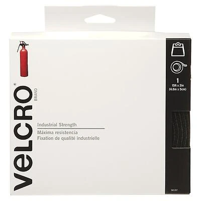 VELCRO Brand 90197 Hook and Loop Fastener, 2 in W, 15 ft L, Nylon, Black, 10 lb, Rubber Adhesive