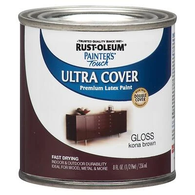 Rust-Oleum 1977730 Painter's Touch Ultra Cover Latex Paint, Kona Brown Gloss, 1/2 Pt