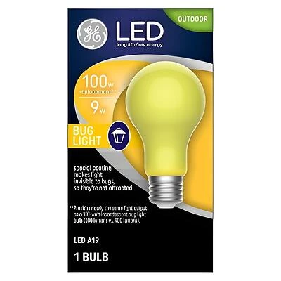 GE 93129711 LED Bulb, Bug, Outdoor, 100 W Equivalent, Medium Lamp Base, Non-Dimmable, Warm White Light