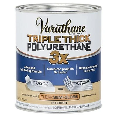 Varathane 284472 Triple Thick Polyurethane Wood Finish, Semi-Gloss, 1 Qt.