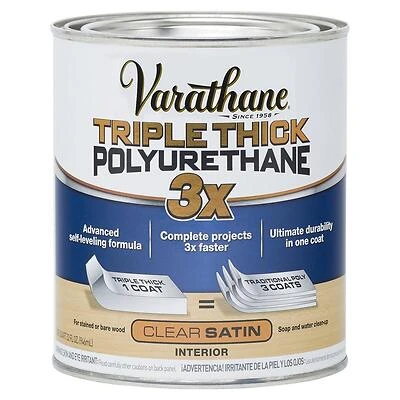 Varathane 284473 Triple Thick Polyurethane Wood Finish, Satin, Qt.