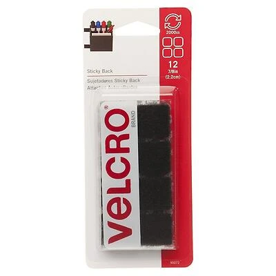VELCRO Brand 90072 Hook and Loop Fastener, 7/8 in W, 7/8 in L, Nylon, Black, Rubber Adhesive