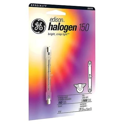 GE 19378 Halogen Bulb, 150 W, R7 Recessed Single Contact Lamp Base, T3 Lamp, White Light, 2300 Lumens