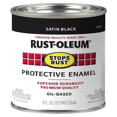 Rust-Oleum 7777730 Stops Rust Protective Enamel, Satin Black, 1/2 Pint