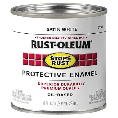 Rust-Oleum 7791730 Stops Rust Protective Enamel, White Satin, 1/2 Pint