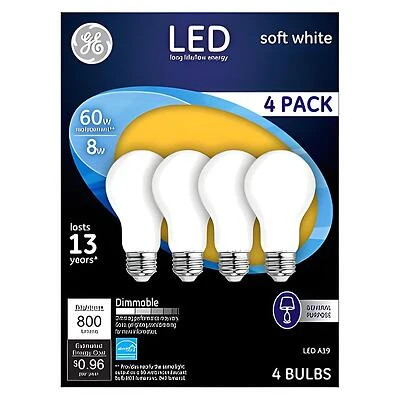 GE Industrial Solutions 93098313 LED Bulb, General Purpose, 750 Lumens, 10 W, A19 Lamp, 60 W Equivalent, Dimmable