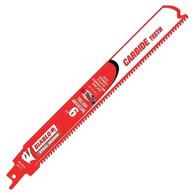 Diablo DS0910CF Series Reciprocating Saw Blade, Applicable Materials: Metal, 9 in L, 10 TPI, Carbide Cutting Edge, 1/PK