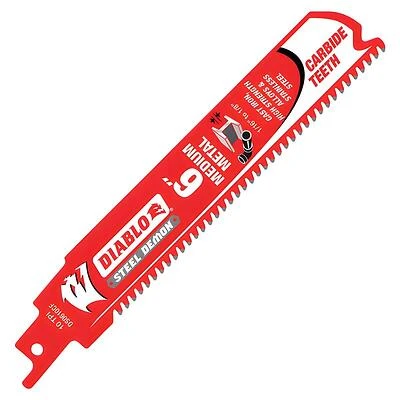 Diablo DS0610CF Series Reciprocating Saw Blade, Applicable Materials: Metal, 6 in L, 10 TPI, Carbide Cutting Edge, 1/PK