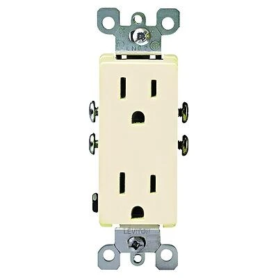 Leviton S01-05325-0IS Duplex Receptacle, Thermoplastic, Ivory, 15 A, 125 V, Push-In, Side Wiring, 14 to 12 AWG Wire