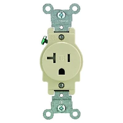 Leviton R51-T5020-0IS Single Receptacle, 2 -Pole, 125 V, 20 A, Back and Side Wiring, NEMA: NEMA 5-20R, Ivory