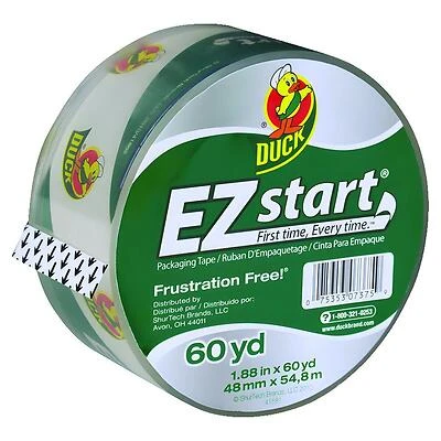 Duck 299002 EZ Start Clear Packing Tape, 1.88 In. x 60 Yd.