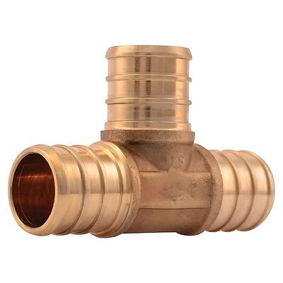 SharkBite UC370LFA10 Pipe Tee, 3/4 in, Barb x Crimp, PEX-A, PEX-B, Brass, 33 to 200 psi Pressure