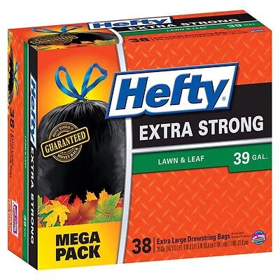 Extra Strong Lawn & Leaf Drawstring Bag, Black, 39 Gallon, 38-Ct.