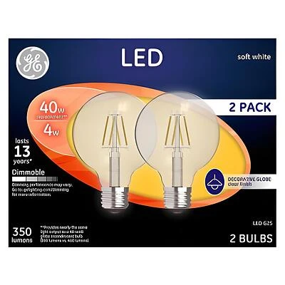 GE Industrial Solutions 23192 LED Bulb, Globe, G25 Lamp, 40 W Equivalent, E26 Lamp Base, Dimmable, Clear