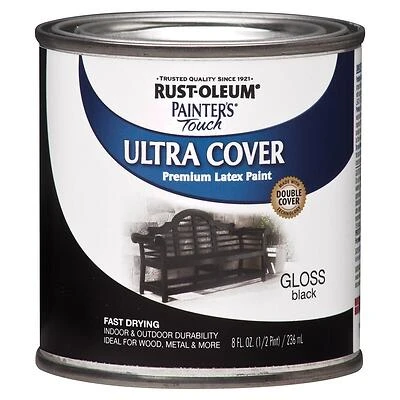 Rust-Oleum 1979730 Painter's Touch Ultra Cover Brush-On Paint, Gloss Black, 1/2 Pt