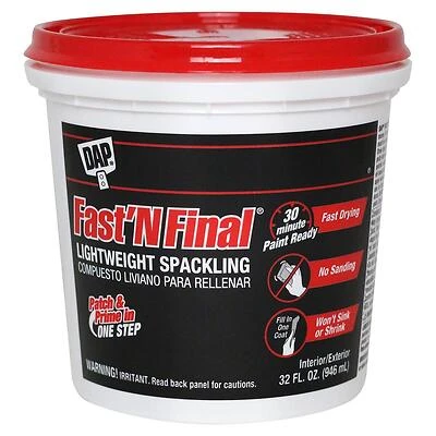 Dap 12142 Fast 'N Final Lightweight Spackling, White, Qt.