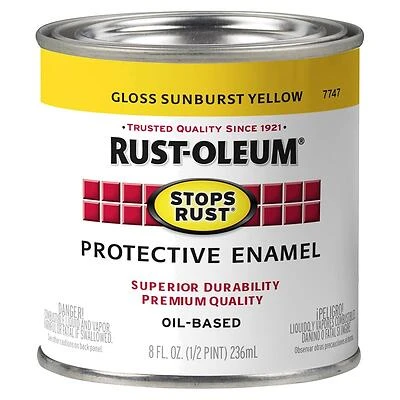 Rust-Oleum 7747730 Stops Rust Protective Enamel, Gloss Sunburst Yellow, 1/2 Pint
