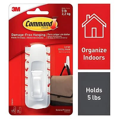 Command 17003CS Clip Strip, 0.46 in Thick, Plastic Backing, White, 5 lb