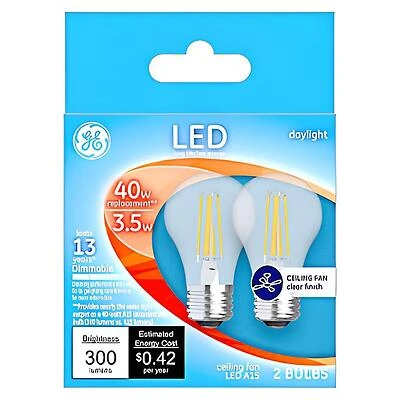 GE 28945 LED Bulb, General Purpose, 300 Lumens, 3.5 W, A15 Lamp, 40 W Equivalent, E26 Lamp Base, Dimmable, Daylight