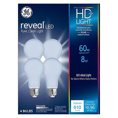 GE Industrial Solutions 46654 LED Bulb, General Purpose, 610 Lumens, 8 W, A19 Lamp, E26 Lamp Base, Dimmable, Frosted