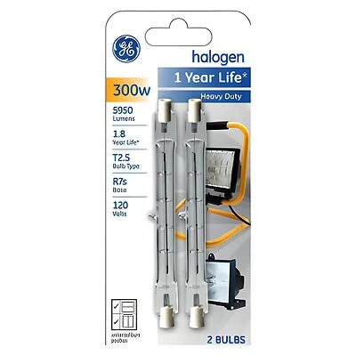 GE 85047 Halogen Bulb, 300 W, R7S Lamp Base, T2.5 Lamp, Clear Light, 5950 Lumens, 2950 K Color Temp
