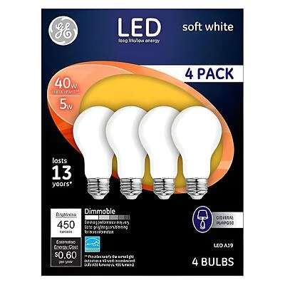 GE Industrial Solutions 93098311 LED Bulb, General Purpose, 450 Lumens, 5 W, A19 Lamp, 40 W Equivalent, Medium Lamp Base