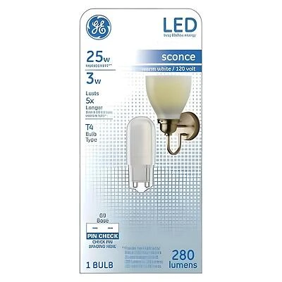 GE Specialty 93129000 Light Bulb, T4 Lamp, 25 W Equivalent, G9 Lamp Base, Non-Dimmable, Frosted, Warm White Light