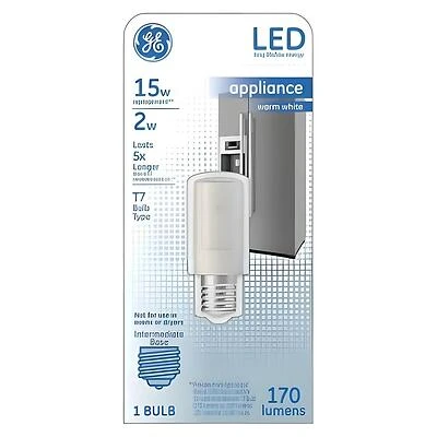 GE 93128997 LED Light Bulb, T7 Lamp, 15 W Equivalent, E17 Intermediate Lamp Base, No, Frosted, Warm White Light