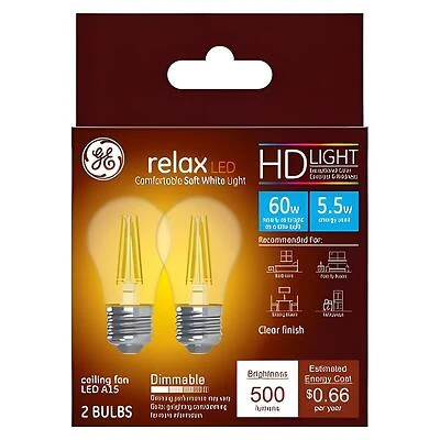 GE Industrial Solutions 36980 LED Bulb, General Purpose, A15 Lamp, E26 Lamp Base, Dimmable, Clear, Soft White Light