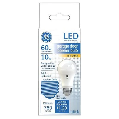 GE LED Garage Door Opener Bulb, Soft White, 60W Equivalent, 9.5W