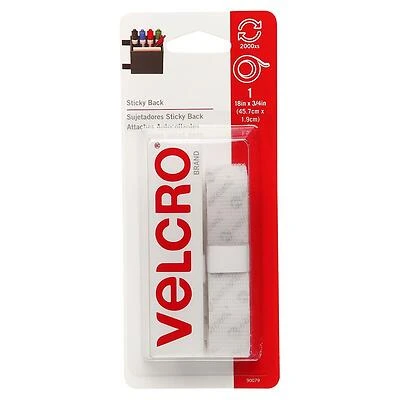 VELCRO Brand 90079 Hook and Loop Fastener, 3/4 in W, 18 in L, Nylon, White, Rubber Adhesive