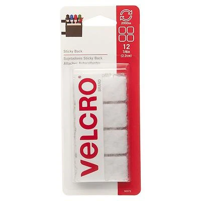 VELCRO Brand 90073 Hook and Loop Fastener, 7/8 in W, 7/8 in L, Nylon, White, Rubber Adhesive