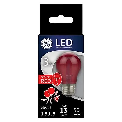 GE 93116635 LED Party Light Bulb, A15, Red, 100 Lumens, 3 Watt