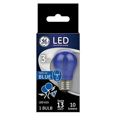 GE 93116857 LED Party Light Bulb, A15, Blue, 100 Lumens, 3W