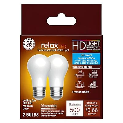 GE Industrial Solutions 36982 LED Bulb, General Purpose, 500 Lumens, 5.5 W, A15 Lamp, E26 Lamp Base, Dimmable, Frosted