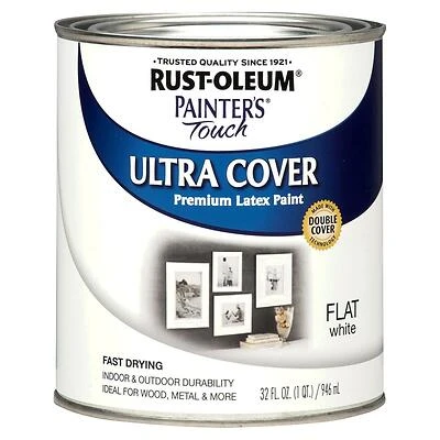 Rust-Oleum 1990502 Painter's Touch Ultra Cover Latex Paint, Flat White, 1-Qt.
