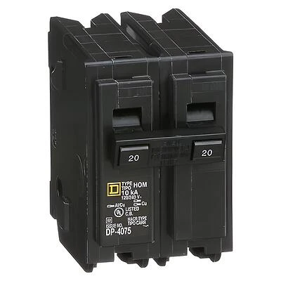 Square D Homeline HOM220CP Circuit Breaker, 20-Amp, 2-Pole, 120/240V