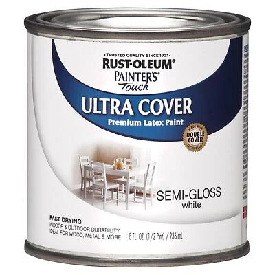 Rust-Oleum 1993730 Painter's Touch Ultra Cover Latex Paint, Semi-Gloss White, 1/2-Pt.