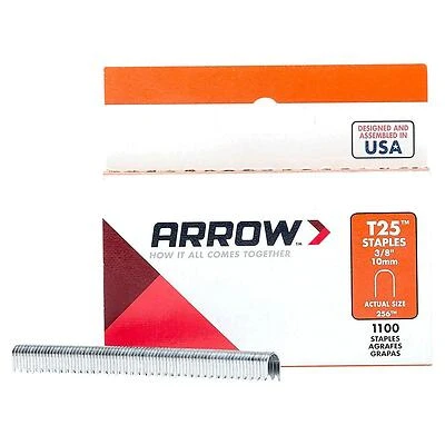 Arrow T25 Series 256 Staple, 5/16 in W Crown, 3/8 in L Leg, Steel