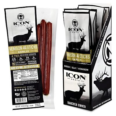 Icon Meats 74087 Venison Snack, Stick, Garlic, 4 oz Pack
