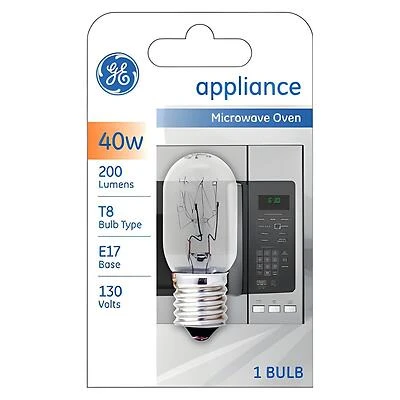 GE 84081 Incandescent Bulb, 40 W, T8 Lamp, E17 Lamp Base, 200 Lumens, 1200 hr Average Life