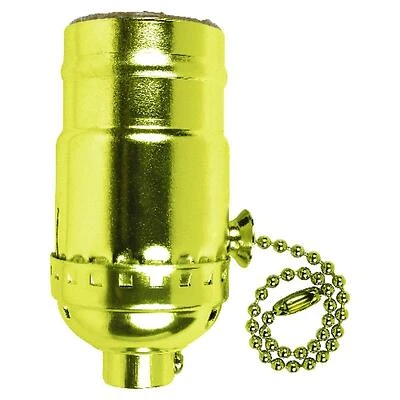 Jandorf 60411 Pull Chain Lamp Socket, 3-Way, 250 V, 250 W, Brass Housing Material, Yellow