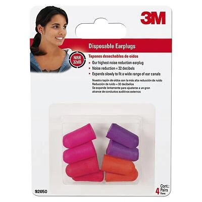 3M Tekk Protection 92050H4-C Disposable Foam Earplugs, NRR 32dB, 4-Pair