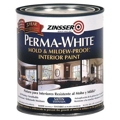 Zinsser Perma-White 2704 Mold & Mildew-Proof Interior Paint, White, Satin, Quart