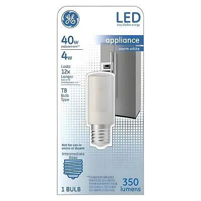 GE 93128999 LED Light Bulb, T8 Lamp, 40 W Equivalent, E17 Intermediate Lamp Base, Frosted, Warm White Light