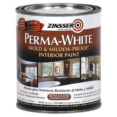 Zinsser Perma-White 2754 Mold & Mildew-Proof Interior Paint, White Semi-Gloss, Quart