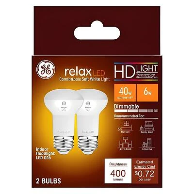 GE 46961 LED Bulb, R16 Lamp, 40 W Equivalent, Medium Lamp Base, Dimmable, Warm White, 2700 K Color Temp